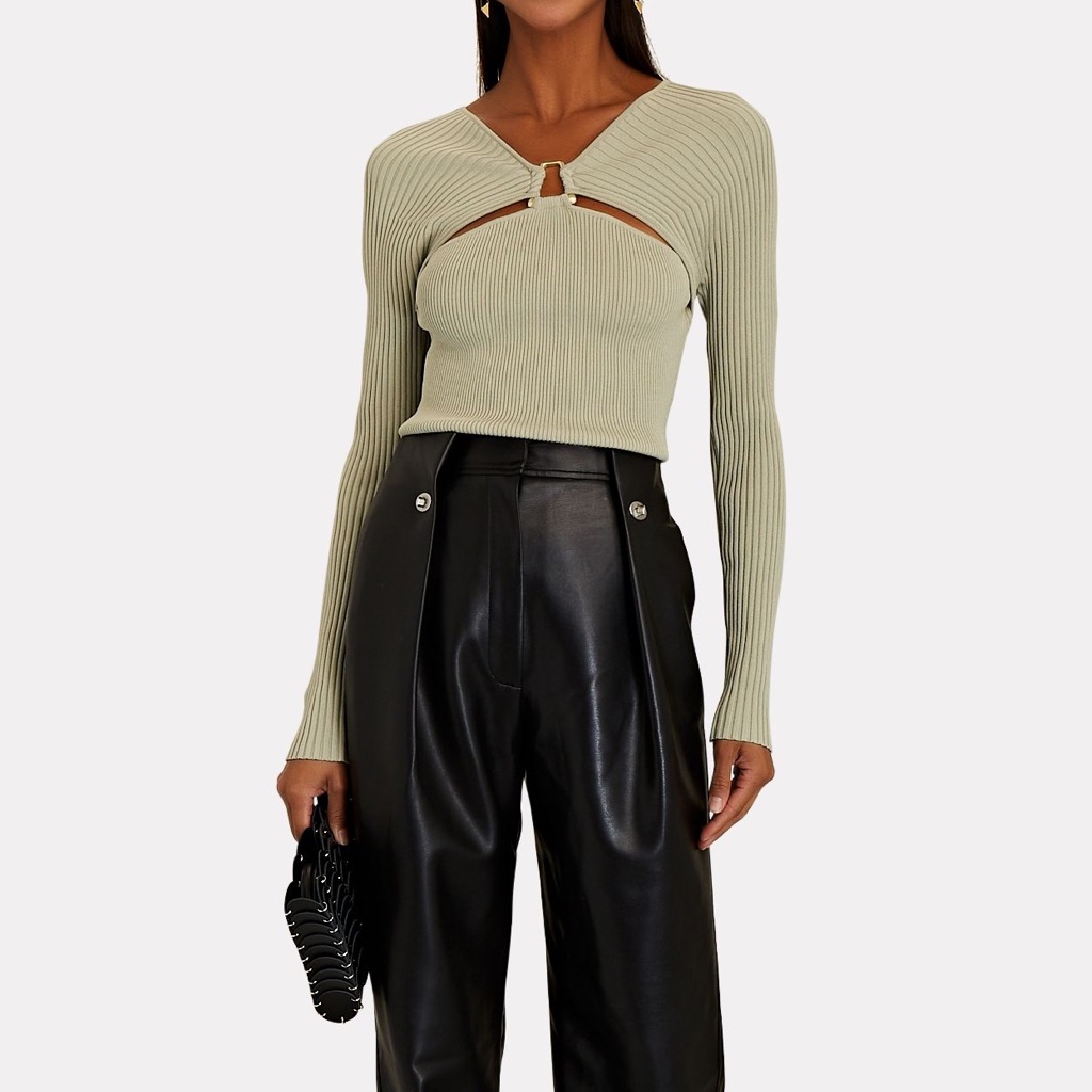 Jonathan Simkhai Sage Ribbed Cutout Long Sleeve Top